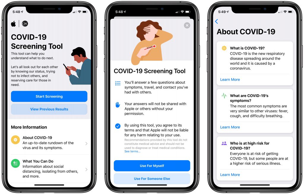 Apple Release COVID-19 Screening Tool App and Web Site