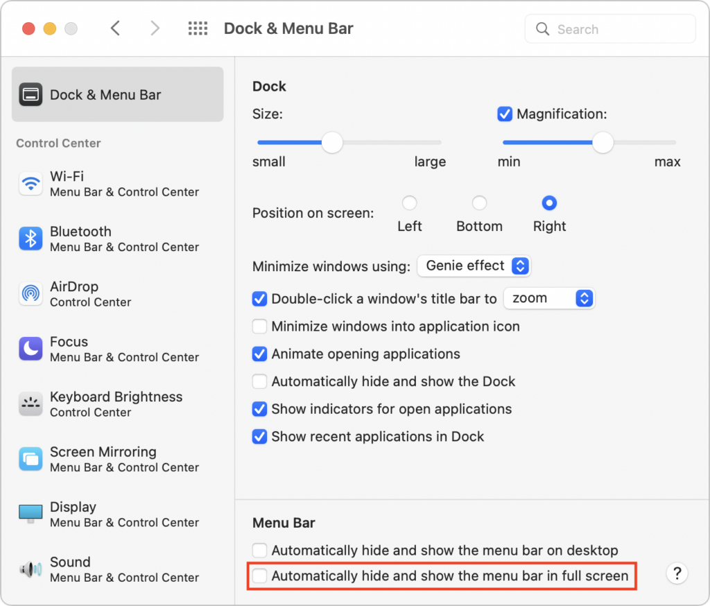 Keep the Menu Bar Showing in Full Screen in macOS 12 Monterey